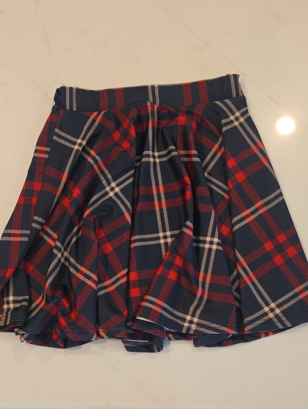 Plaid Navy and Red Circle Skirt